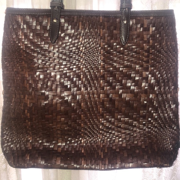 COLE HAAN-BEAUTIFUL BROWN LEATHER WEAVED LG TOTE! - Picture 5 of 10